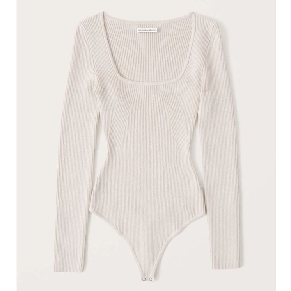 Abercrombie & Fitch White Long Sleeve Square Neck Sweater Bodysuit 37587